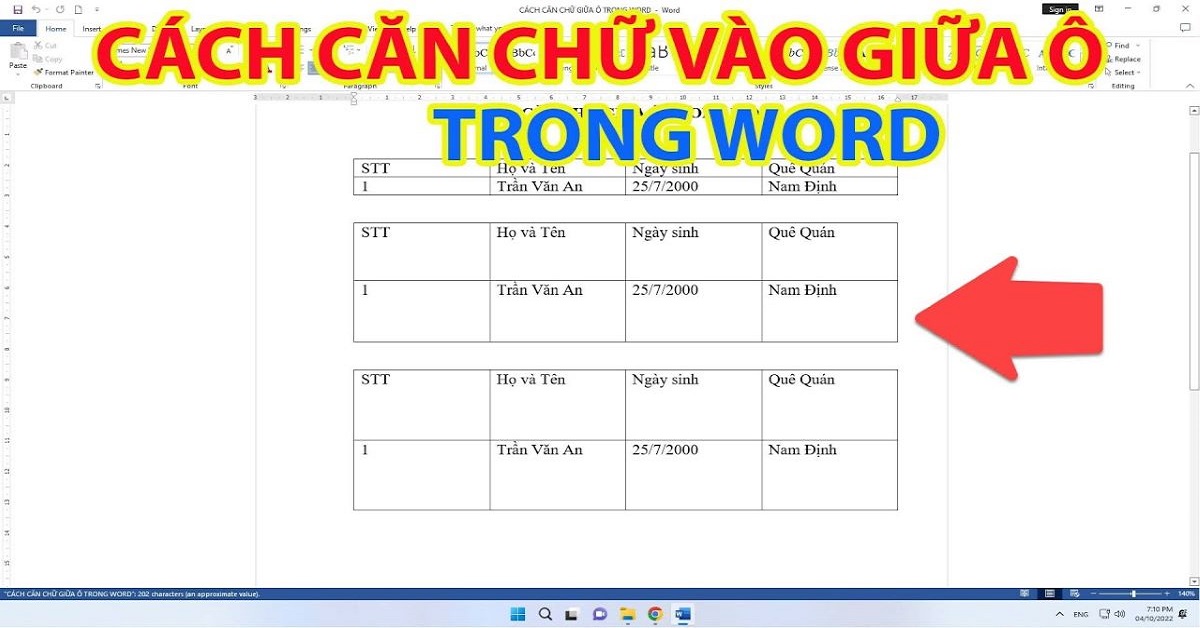 Cách căn thân ô vào word rất nhanh bạn nên nắm ngay Cách căn thân ô trong word cực nhanh chúng ta nên nắm ngay